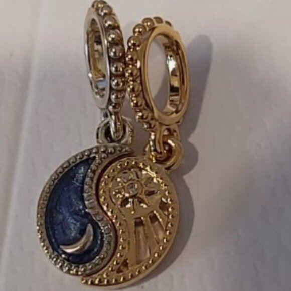 Auth PANDORA SS and 14k plated Two-tone Splittable Sun & Moon Dangle 762678C01 - Picture 9 of 11